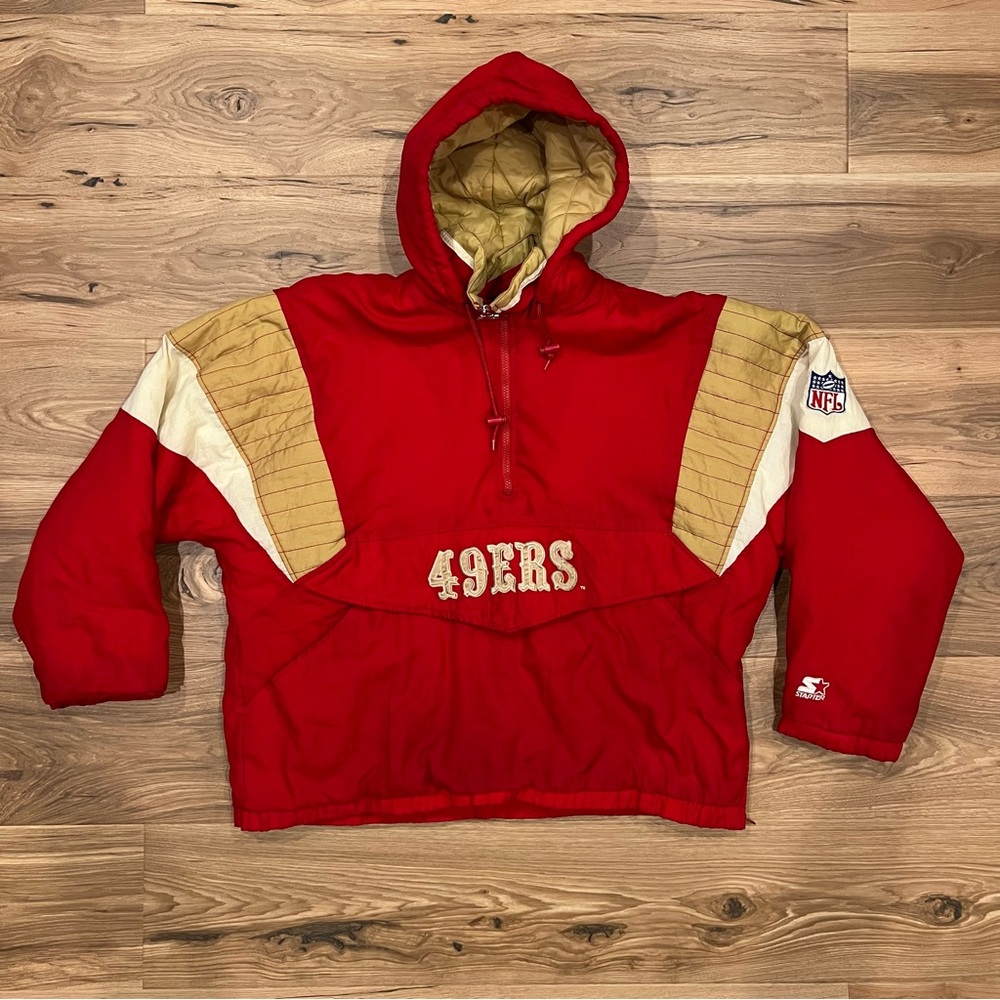 Vintage San Francisco 49ers Starter 1/4 Zip XL Red Puffer Pullover Jacket